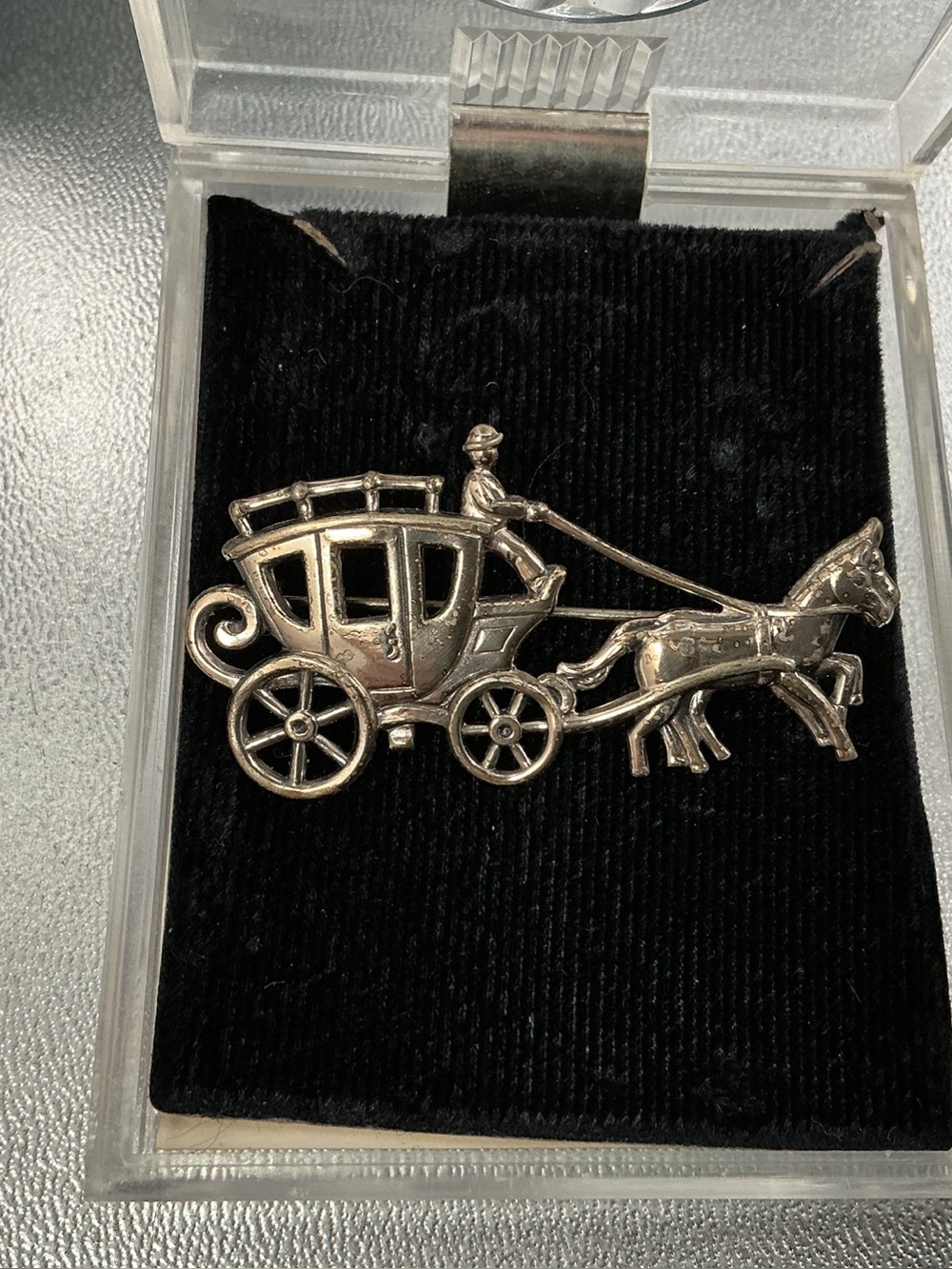 Silver 925 signed Horse and Carriage Brooch -
